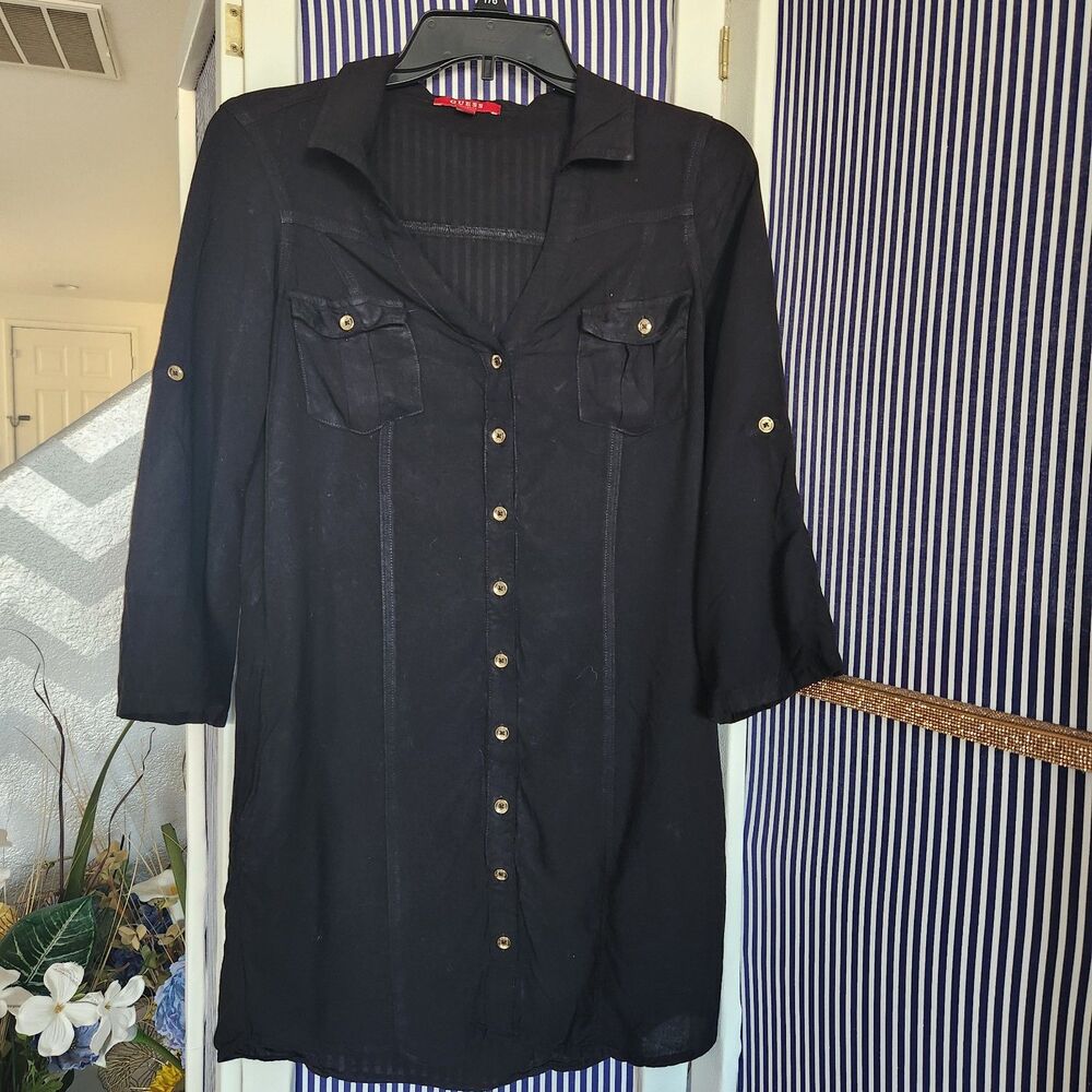 Guess Black Mini Shirt Dress with pockets Size S